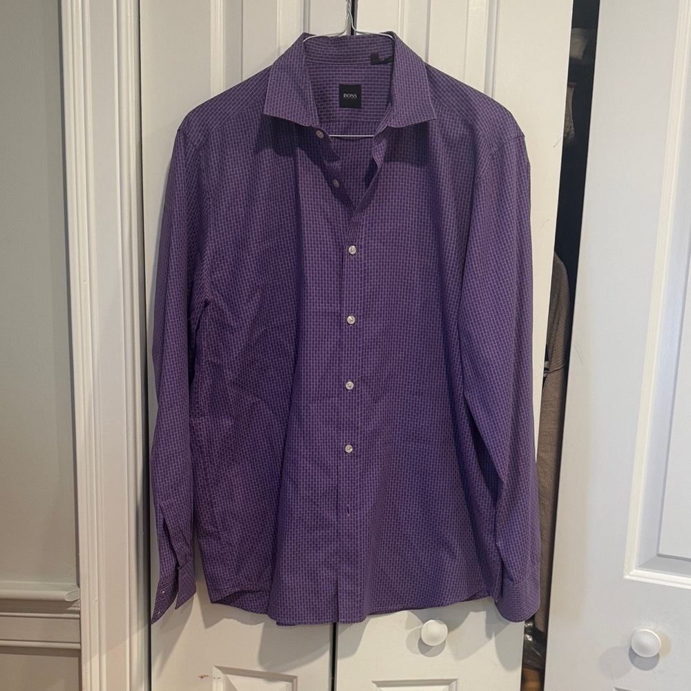 Boss Men's Casual Purple Button Down Shirt